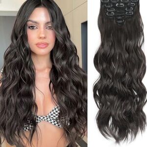 Flvaco Clip in Hair Extensions Natural Dark Brown Extensions 6PCS Long Wavy 24”
